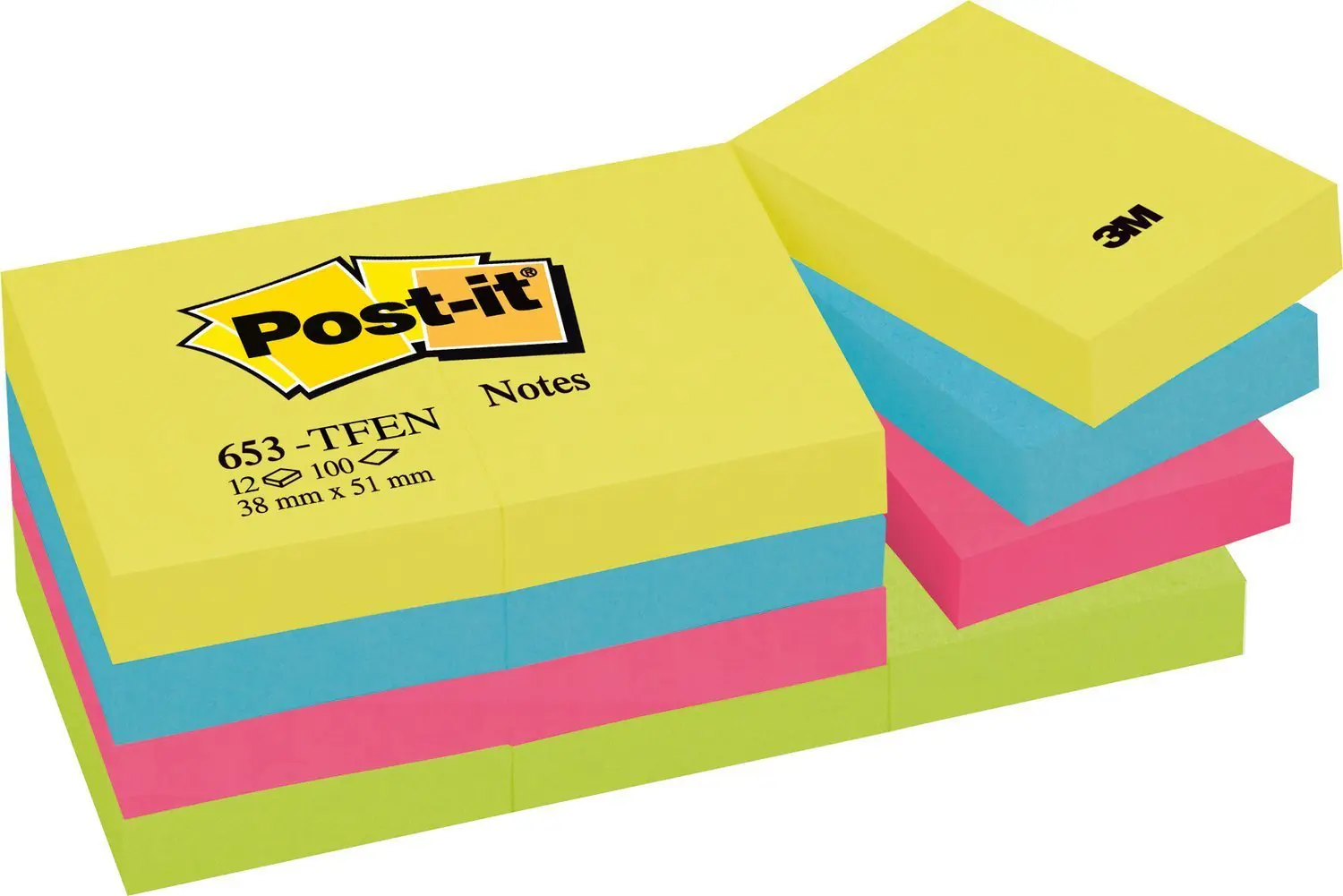 BLOCOS POST IT 653-TFEN - 38X51 PACK12 CORES SORT.NEON 29391