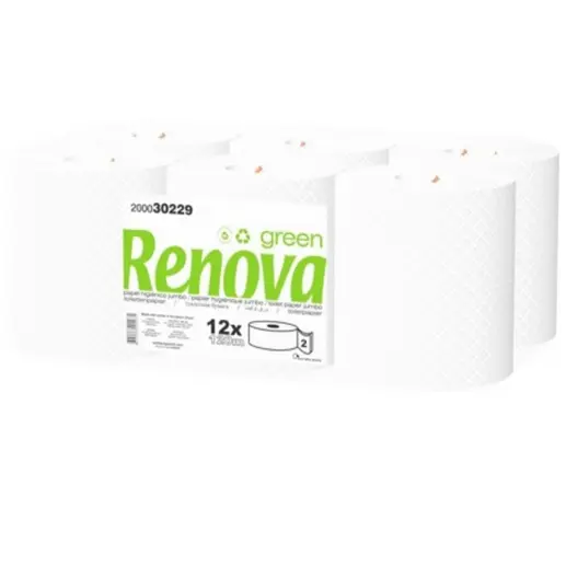 PAPEL HIGIENICO JUMBO F.DUPLA 9cm 120m - C/12 ROLOS RENOVA 30229 / 200105025