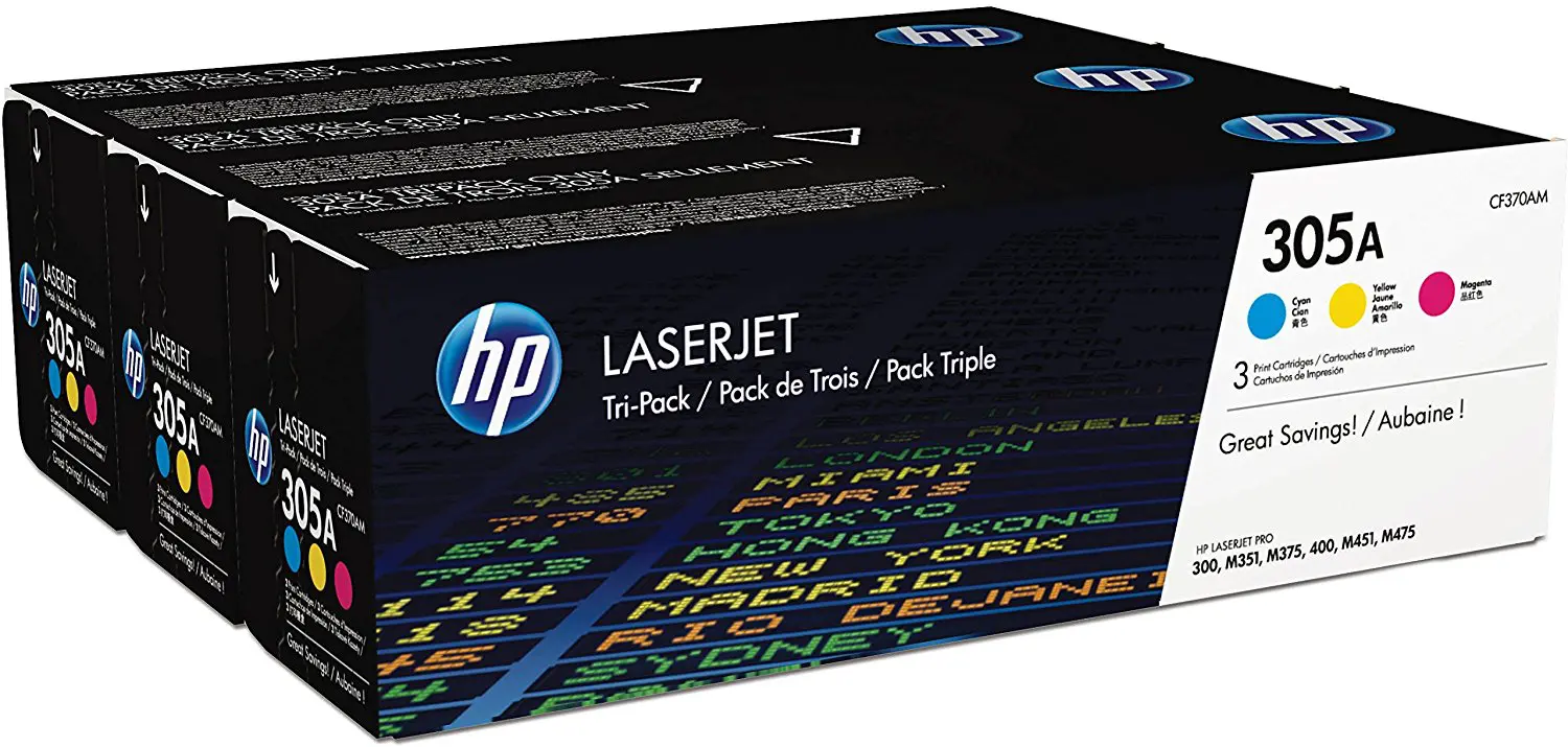 TONER HP CF370AM - Nº305A AZUL+AMARELO+MAGENTA (CE411+412+413) PACK 3