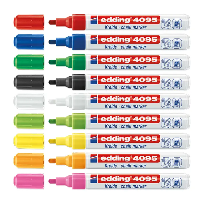 Marcadores Edding 4095 - Chalk Marker (Vidro e Quadro Preto) 2-3mm Caixa 10