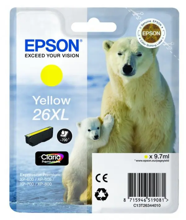 TINTEIROS EPSON T2634 4010 - Nº26XL AMARELO