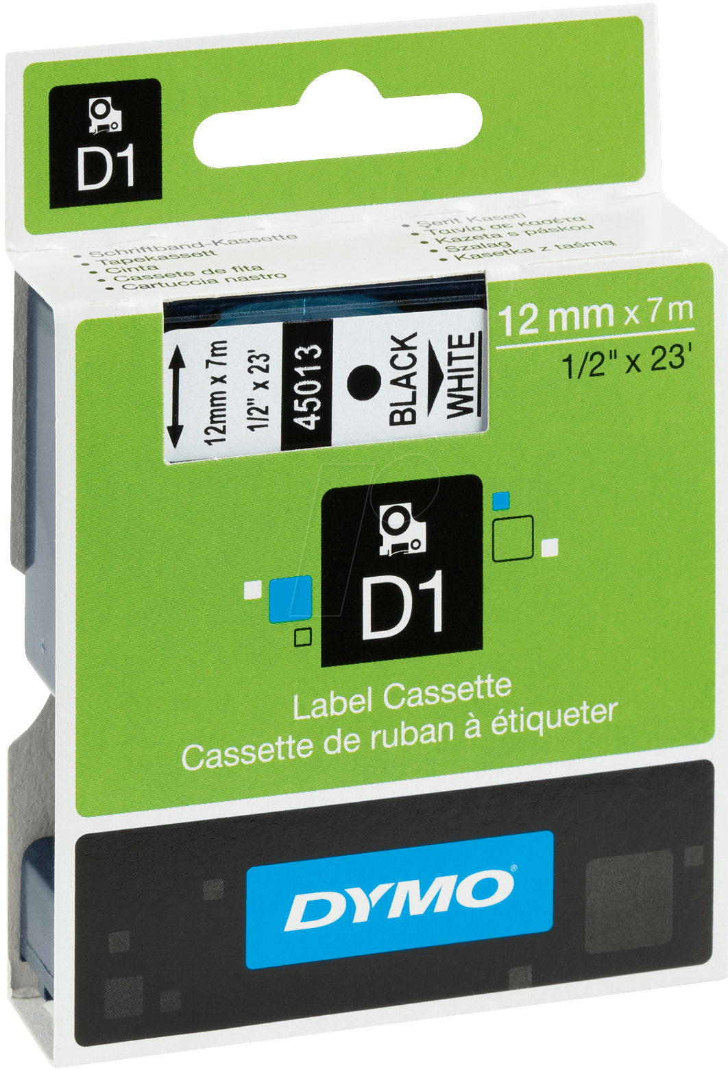 FITAS GRAVAR DYMO 1000 - 12mm X 7m D1 - 45013 FITA BRANCA/LETRA PRETA