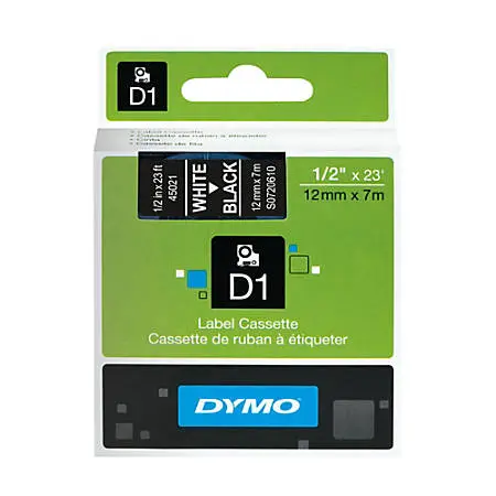 FITAS GRAVAR DYMO 1000 - 12mm X 7m D1 - REF.45021 FITA PRETA - LETRA BRANCA