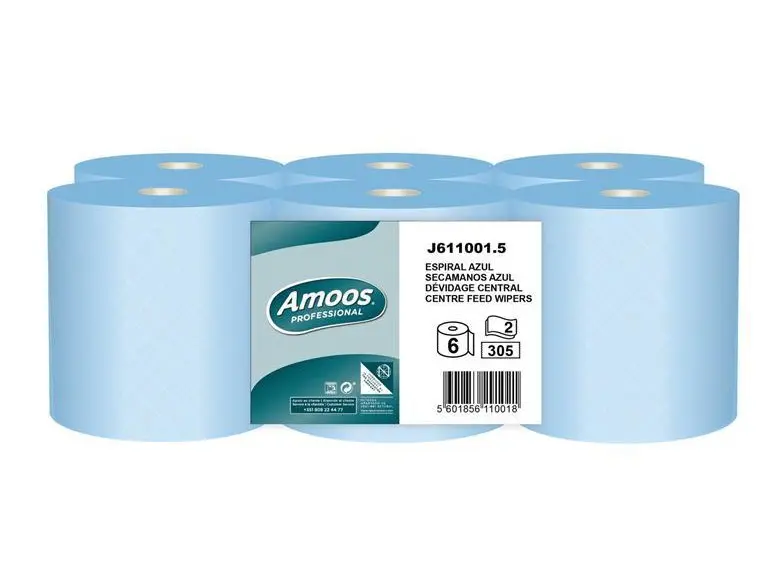 ROLOS PAPEL SECA MAOS AMOOS J611001 FOLHA DUPLA AZUL 19cm x 100M EMB.C/6 - 78533
