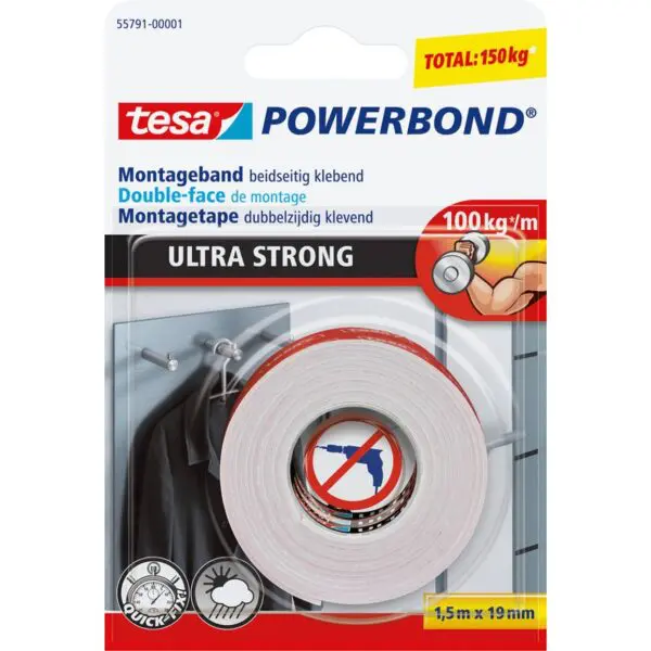 FITA ADESIVA TESA POWERBOND 55791 DUPLA FACE ULTRA FORTE 1,5mX19mm 57125