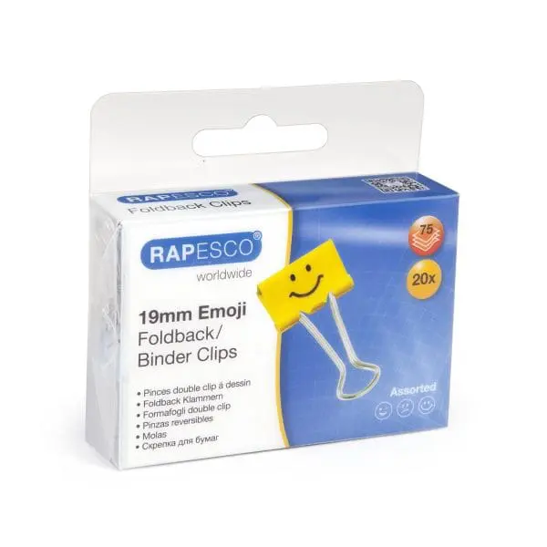 MOLAS PAPEIS METALICA RAPESCO 1351 19mm EMOJIS AMARELO CAIXA C/20 - 154314
