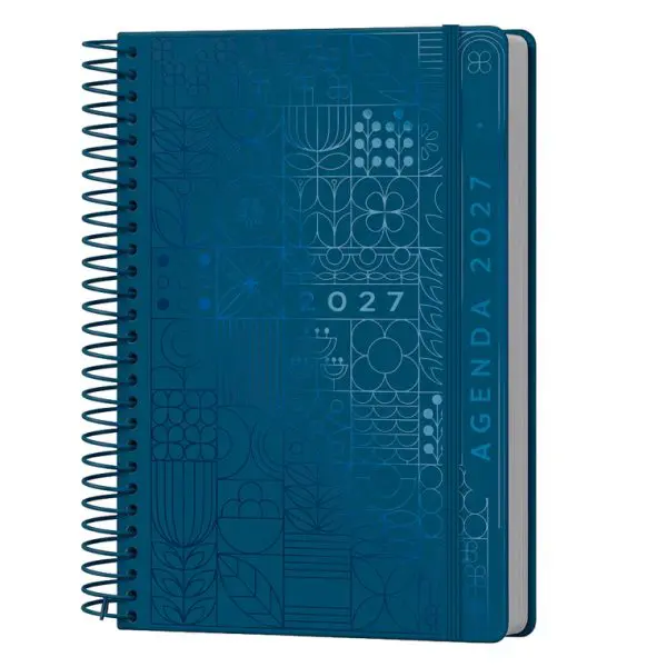 AGENDA SYROS A5 CAPA DURA C/ESPIRAL METAL 150X210 DIARIA COR AZUL 175607 - 2027