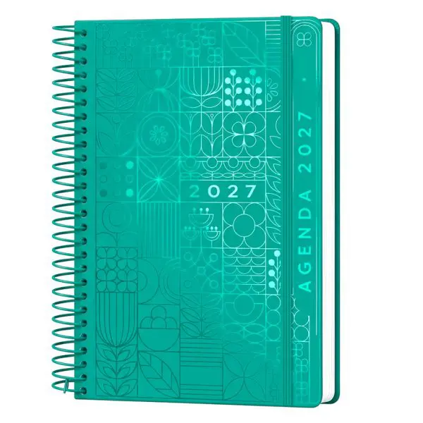 AGENDA SYROS A5 CAPA DURA C/ESPIRAL METAL 150X210 DIARIA COR TURQUESA 175610 - 2027