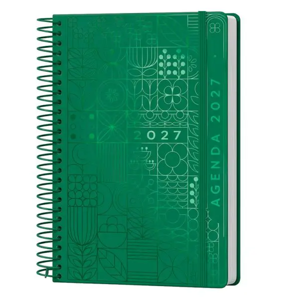 AGENDA SYROS A5 CAPA DURA C/ESPIRAL METAL 150X210 DIARIA COR VERDE 175609 - 2027