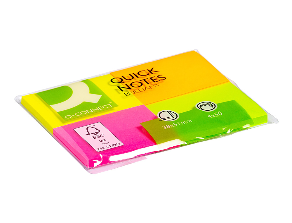 Blocos Aderentes Q-Connect KF10510 40x50mm - Pack 4 Cor Neon X 50fl Blocos Aderentes Q-Connect KF10510 40x50mm - Pack 4 Cor Neon X 50fl - Image 1
