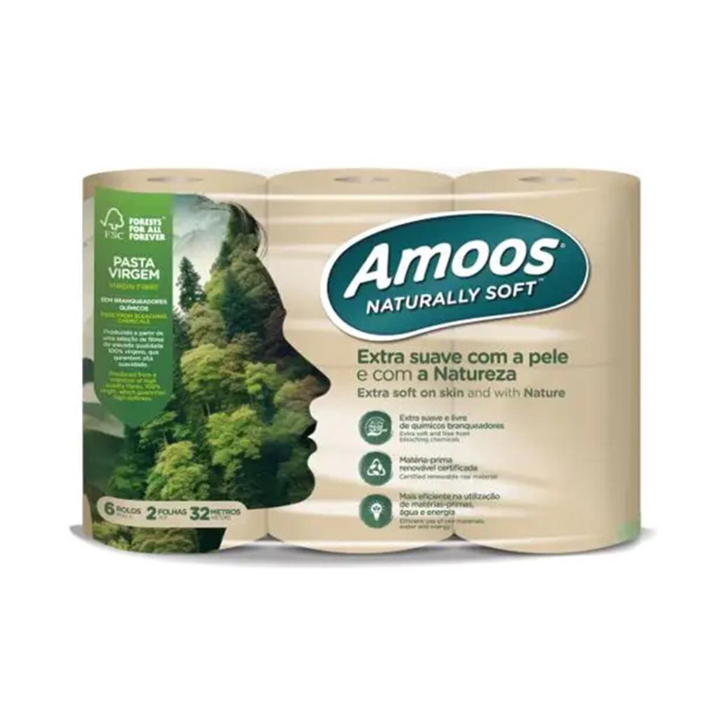 PAPEL HIGIENICO AMOOS NATURALLY SOFT FOLHA DUPLA 32mt - PACK 6 ROLOS PAPEL HIGIENICO AMOOS NATURALLY SOFT FOLHA DUPLA 32mt - PACK 6 ROLOS - Image 1